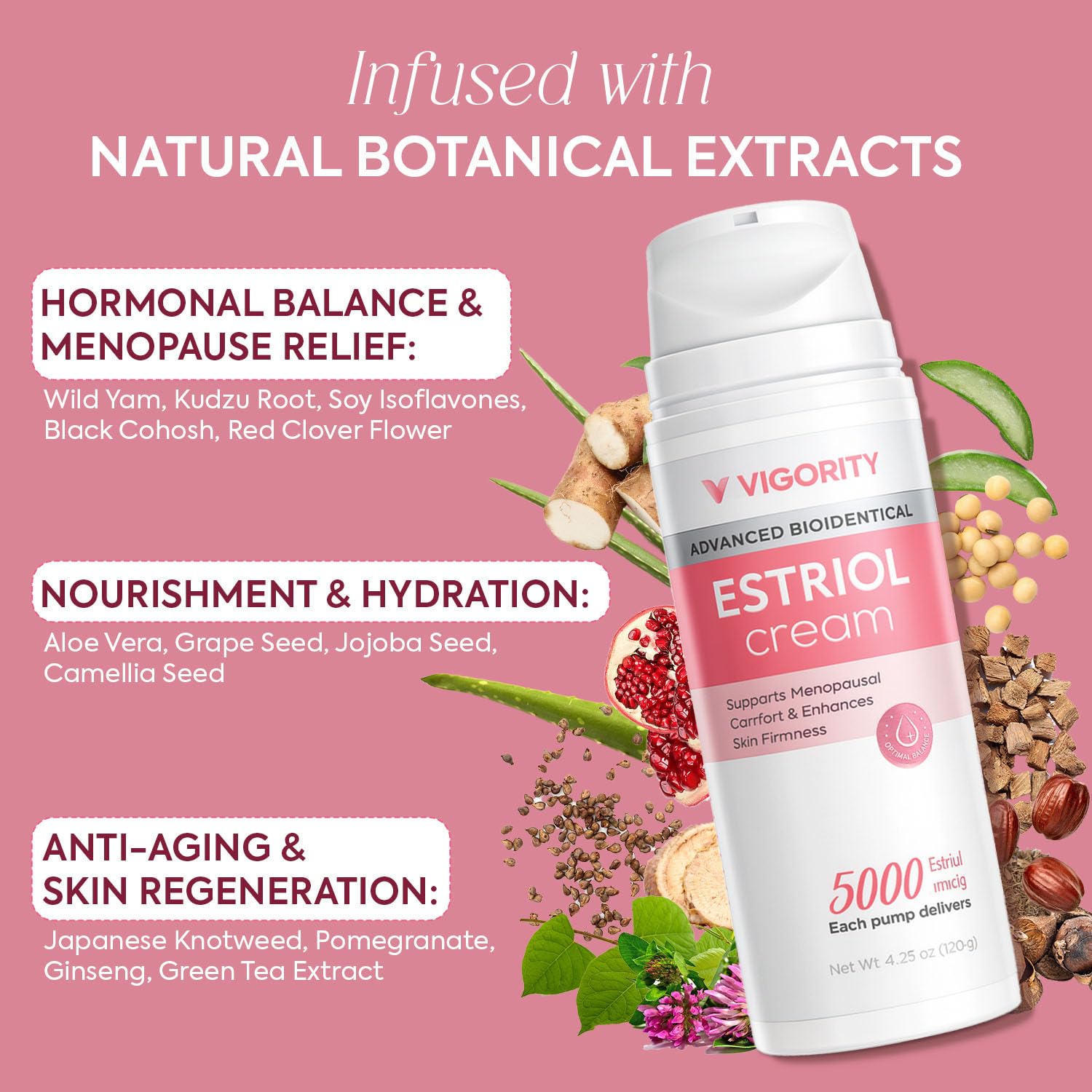 Vigority Estriol cream pump enables easy, mess-free application.