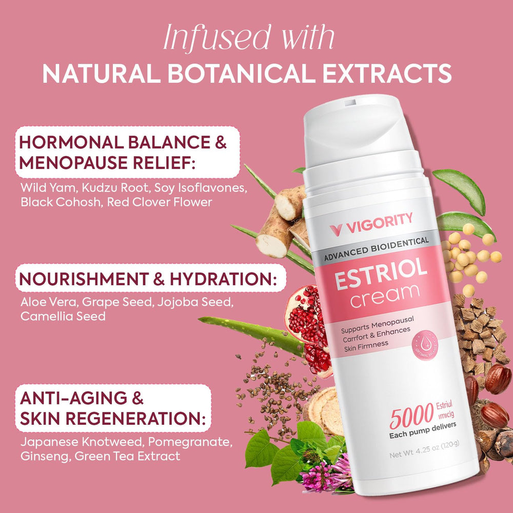 Vigority Estriol cream pump enables easy, mess-free application.