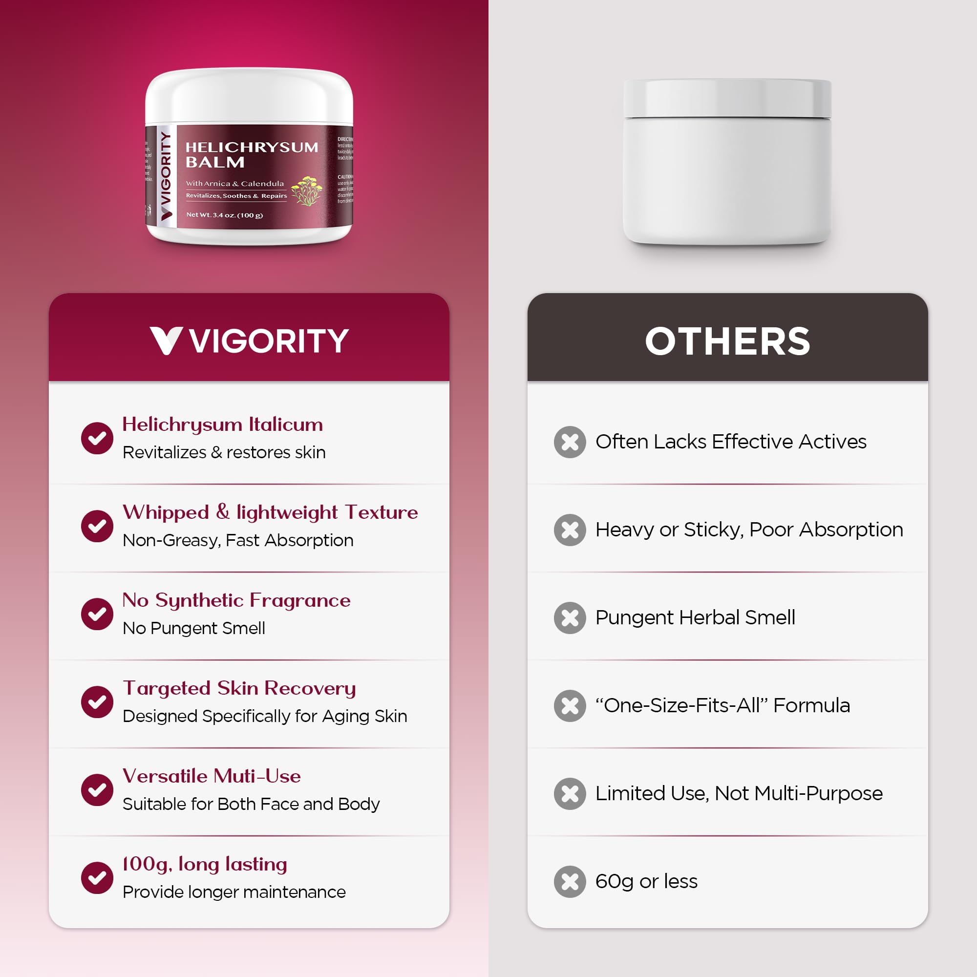 Vigority Helichrysum Balm after-sun care scenario for calming skin.
