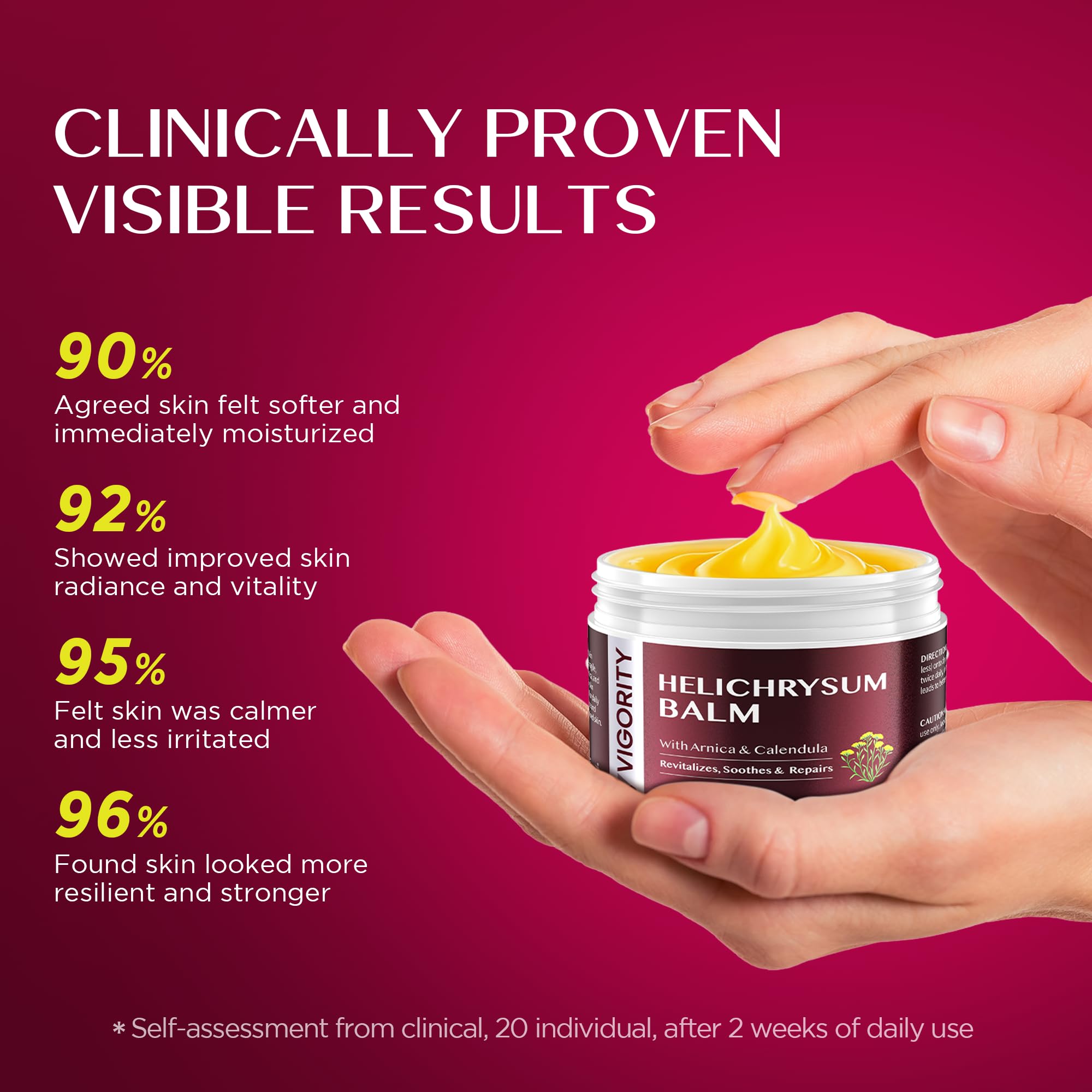 Vigority Helichrysum Balm for body application provides long-lasting moisture.