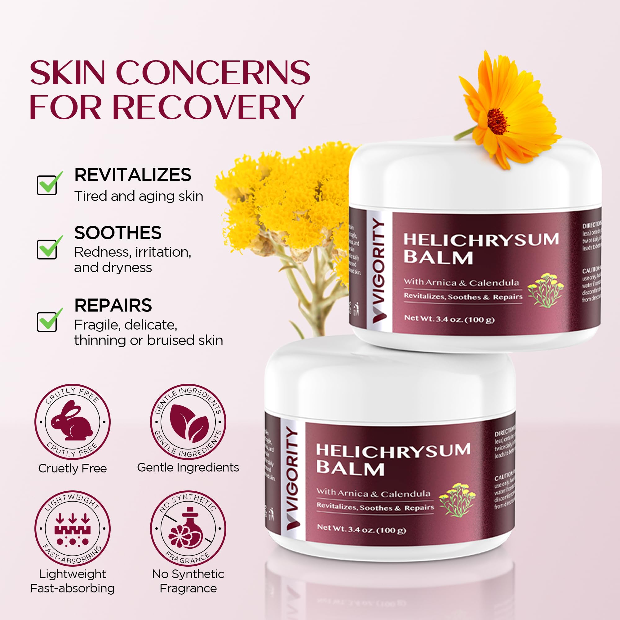 Vigority Helichrysum Balm whipped texture demonstrates fast absorption for daily use.
