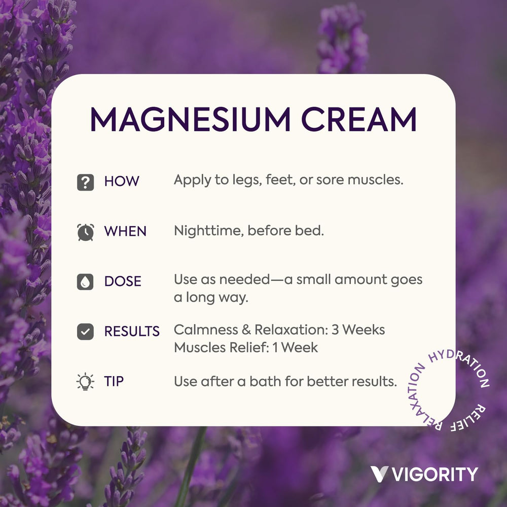 Vigority bedtime routine image suggests ritual-friendly use for restful evenings.