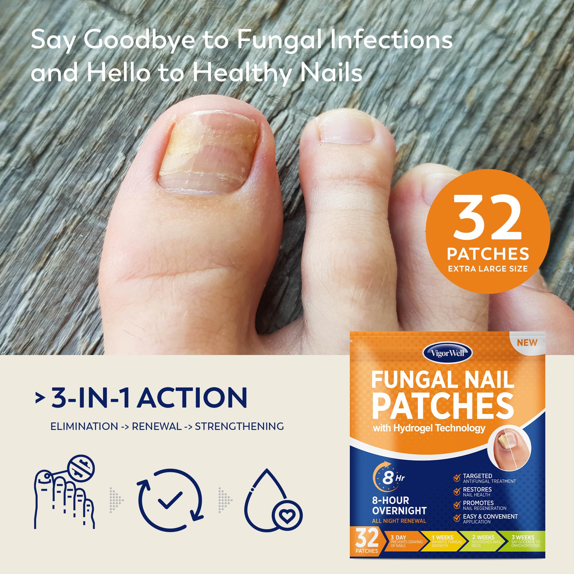 VigorWell patches on nail demonstrate easy application and discreet wear
