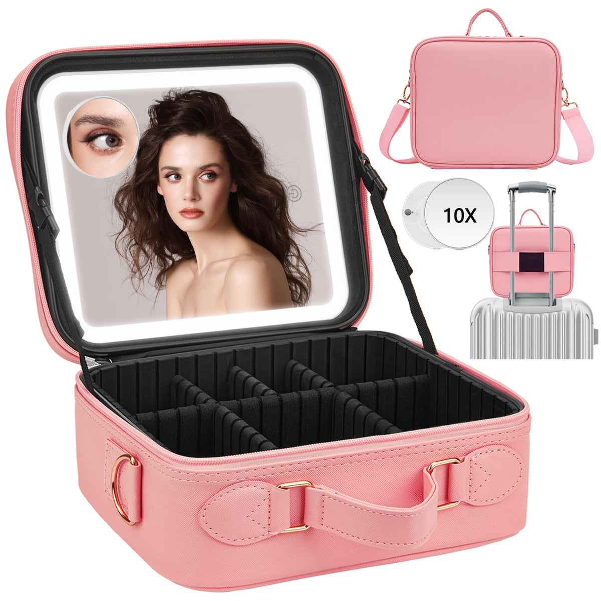 ViKert travel makeup bag front view demonstrates spacious layout for easy travel organization.