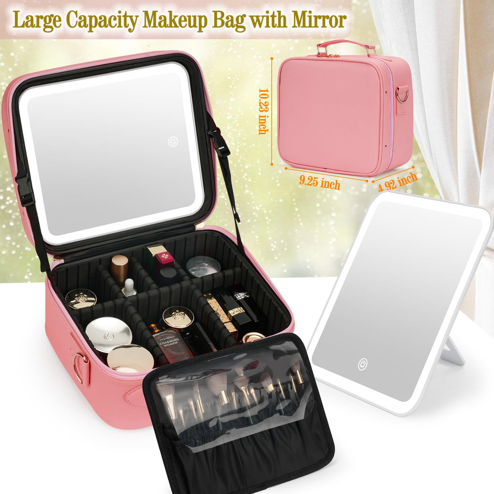 ViKert travel makeup bag interior dividers illustrate customizable compartments for cosmetics.
