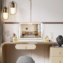 ViKert vanity mirror displays three color modes for customized makeup lighting.