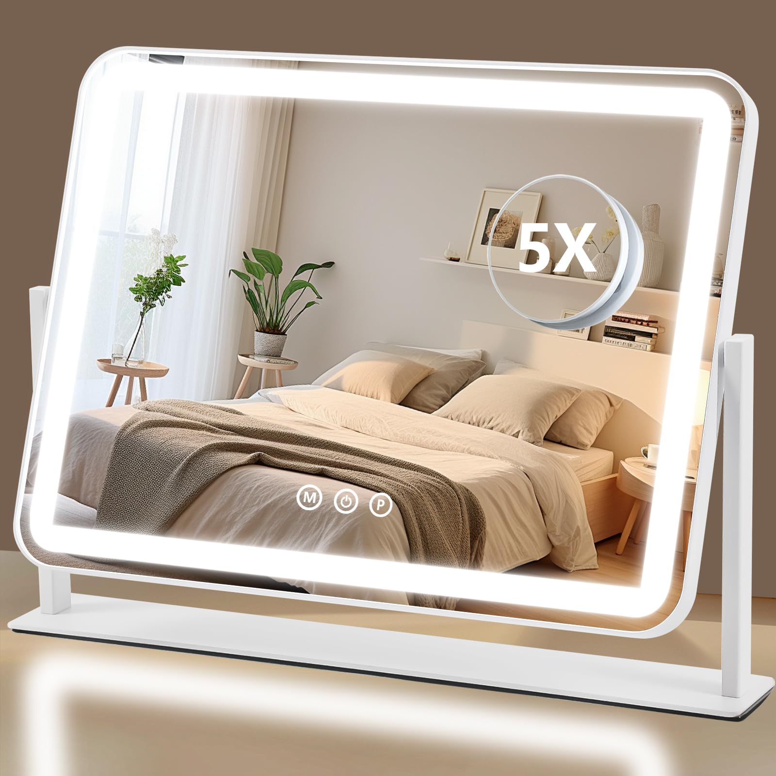 ViKert vanity mirror with lights shows full-face view for even makeup application.