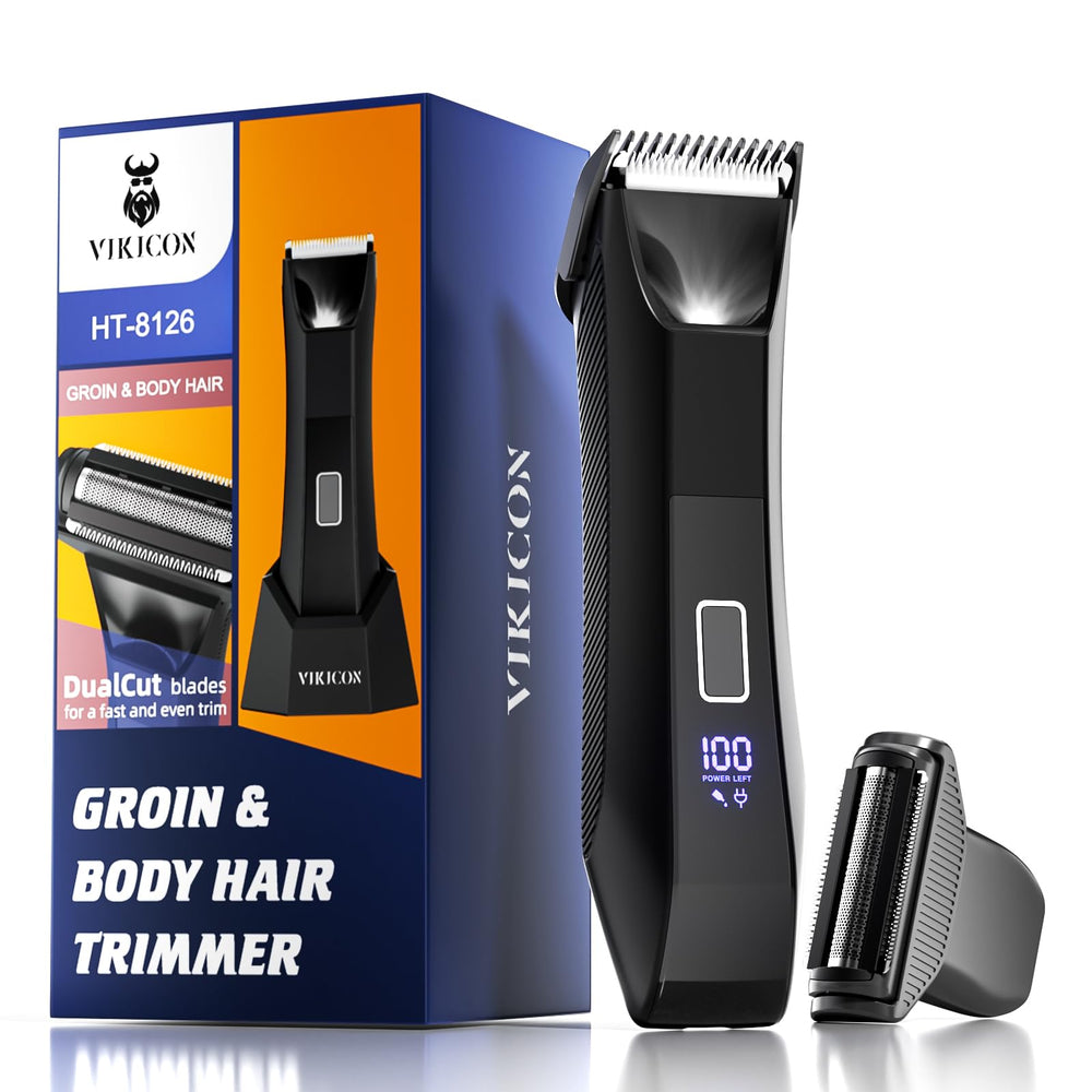 VIKICON 2-in-1 trimmer front view shows dual heads for safe grooming