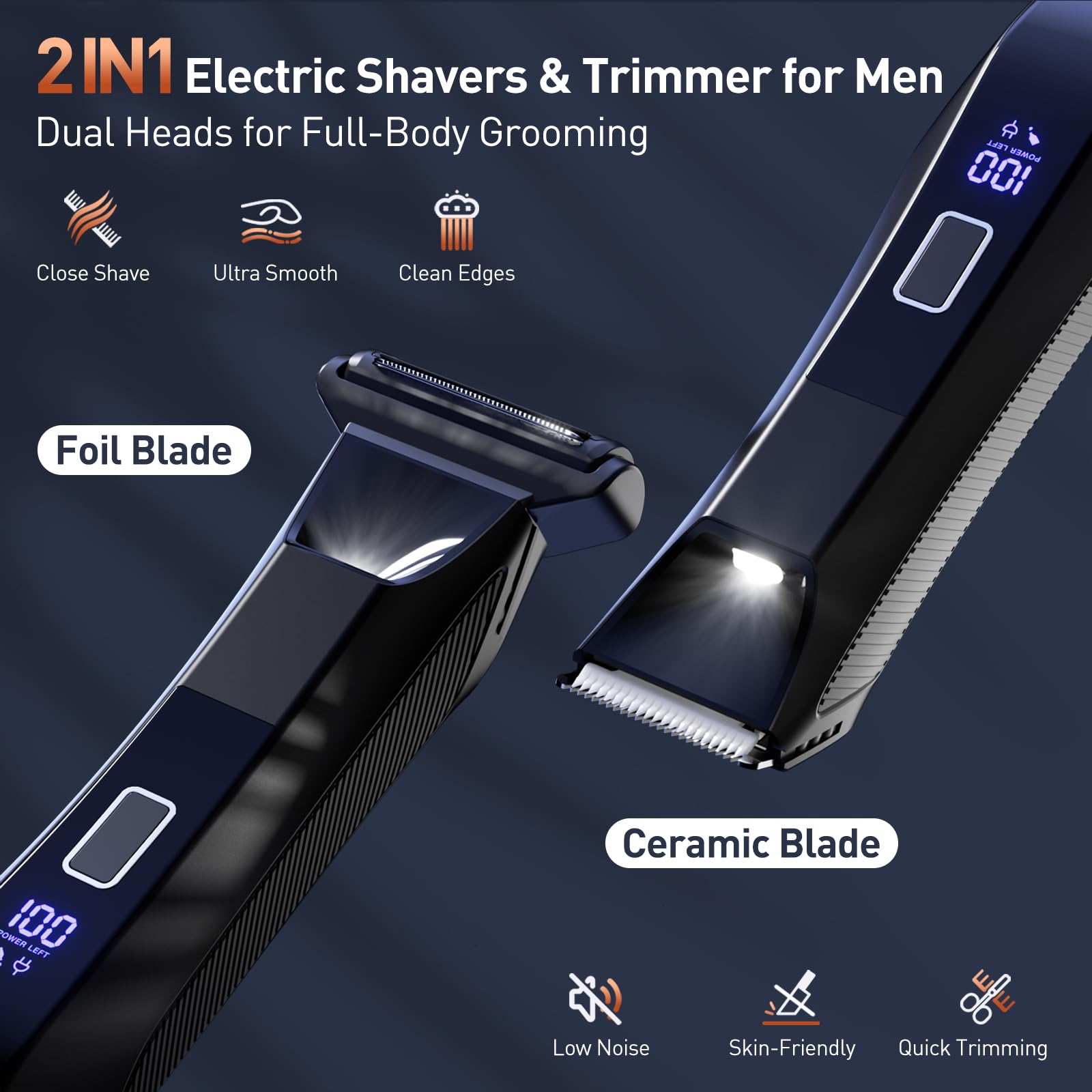 VIKICON 2-in-1 trimmer side profile highlights ergonomic grip for comfortable use