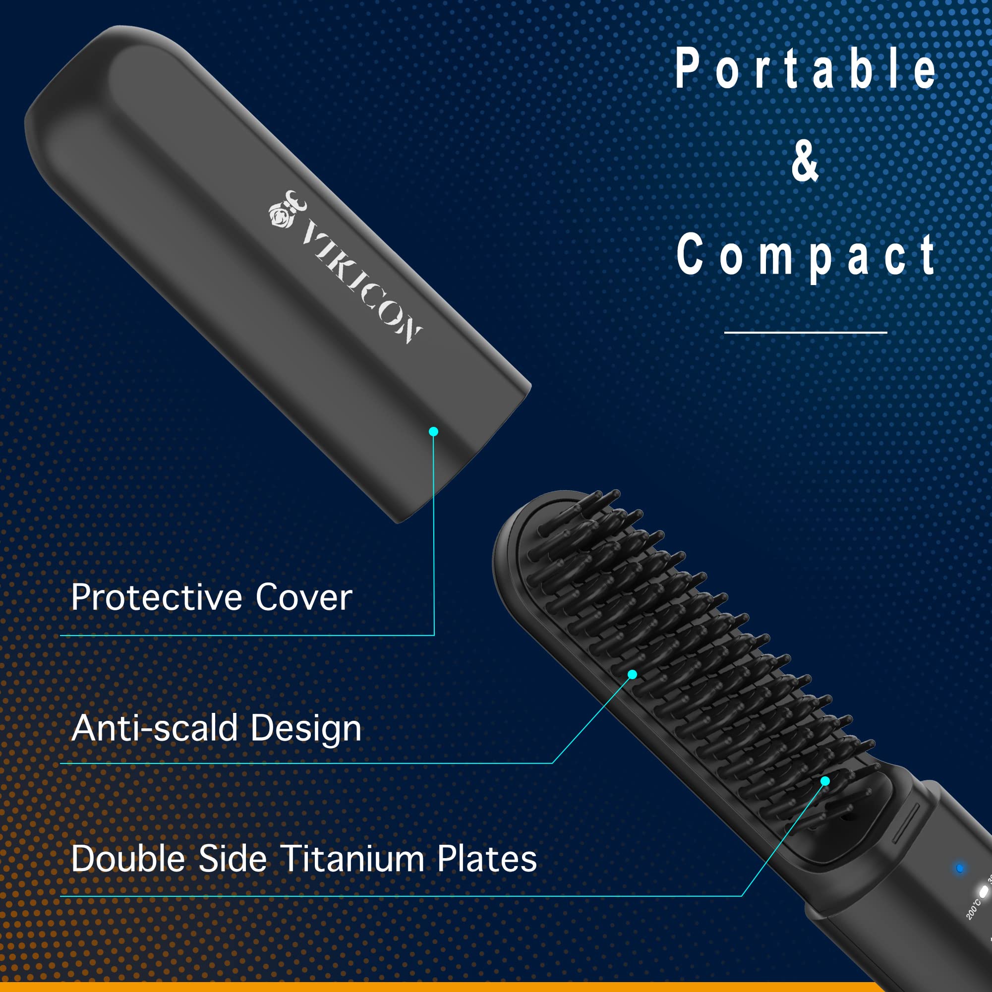 VIKICON beard straightener protective cover keeps blades secure during travel.