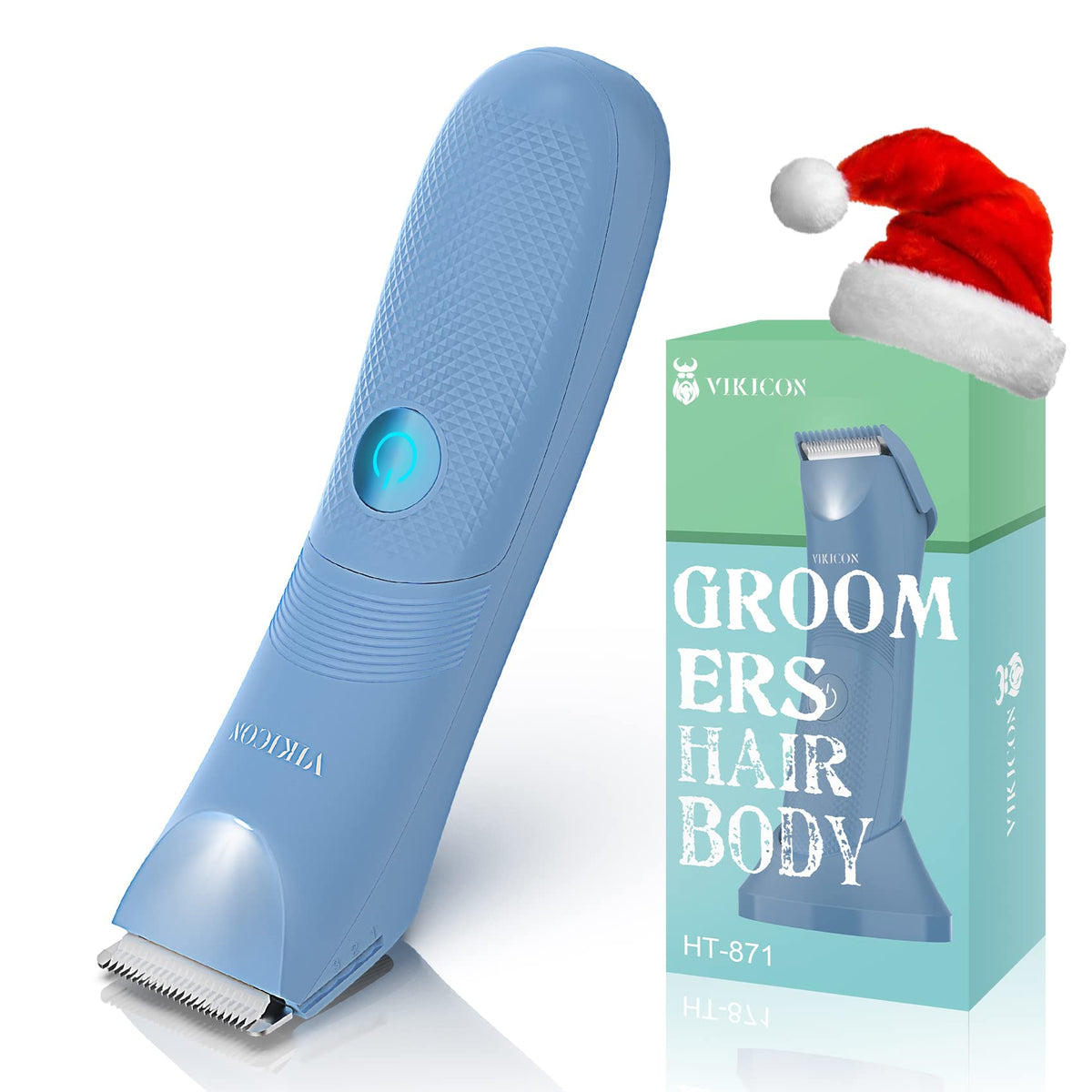 VIKICON Bikini Trimmer in hand showing compact ergonomic grip for precise grooming.