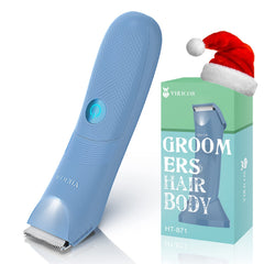 VIKICON Bikini Trimmer in hand showing compact ergonomic grip for precise grooming.