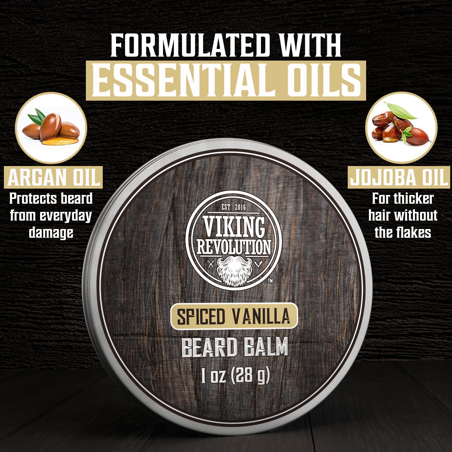 Viking Revolution beard balm majestic oud 1oz: adds structure and woody aroma.