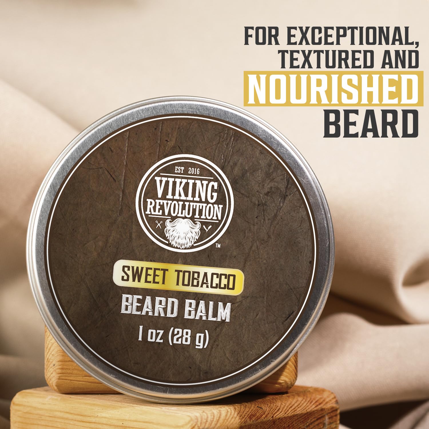 Viking Revolution 4-pack box display: portable, travel-ready beard balm set.