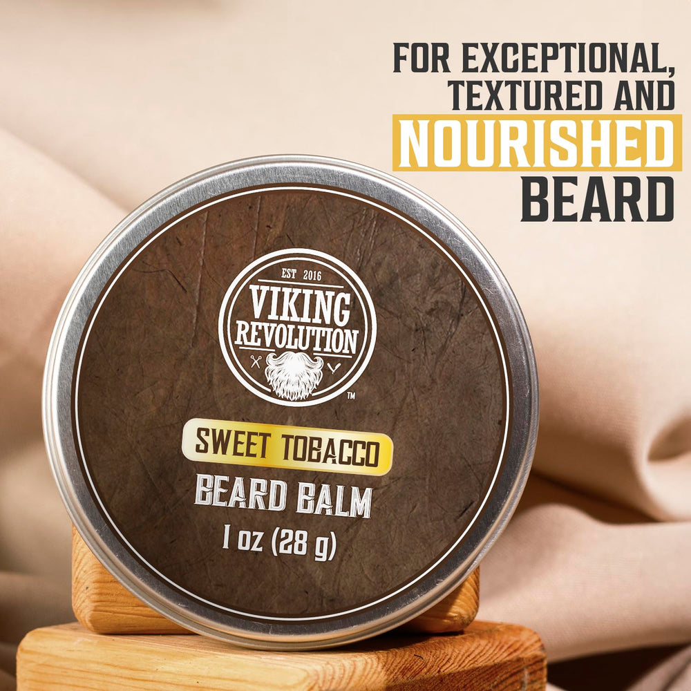 Viking Revolution 4-pack box display: portable, travel-ready beard balm set.