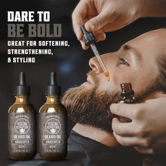 Viking Revolution argan and jojoba oil blend bottle highlighting nourishing formula.