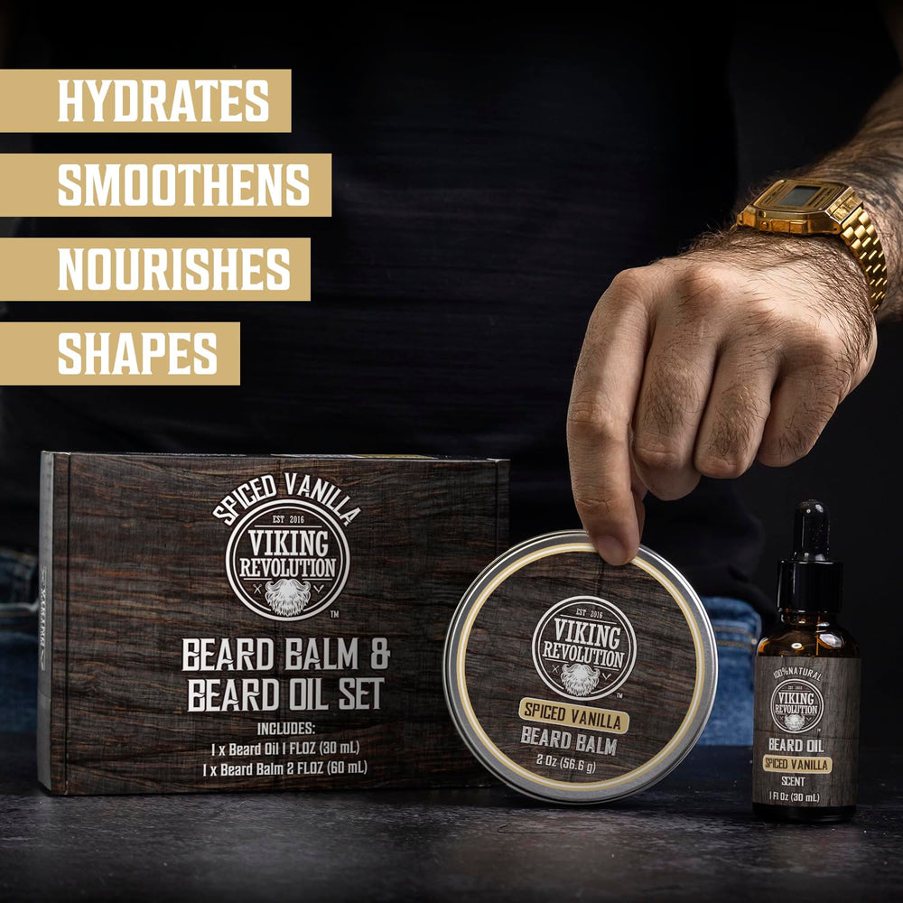 Argan and jojoba oils from Viking Revolution kit nourish beard.