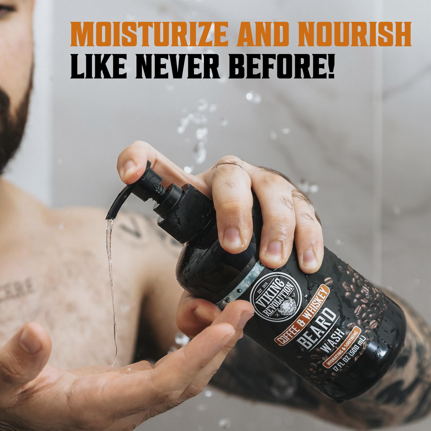 Viking Revolution argan oil bottle highlighting moisture for softer beard