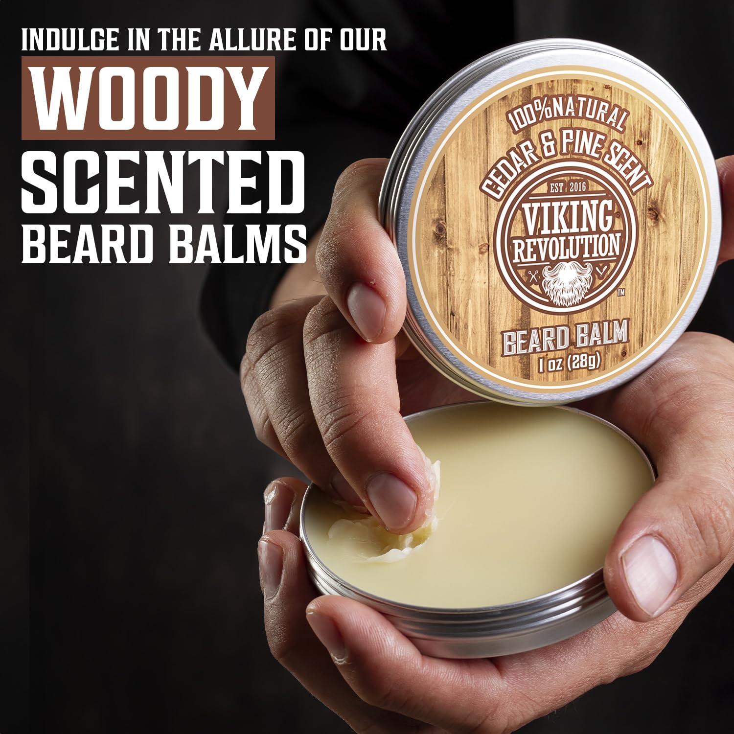 Viking Revolution clary sage beard balm tin for softening and grooming.
