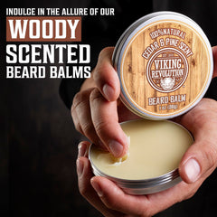 Viking Revolution clary sage beard balm tin for softening and grooming.