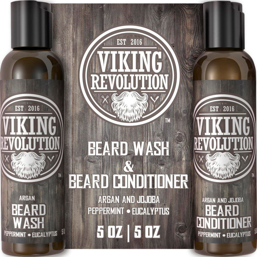 Viking Revolution beard care set packaging highlights premium oils for nourishment