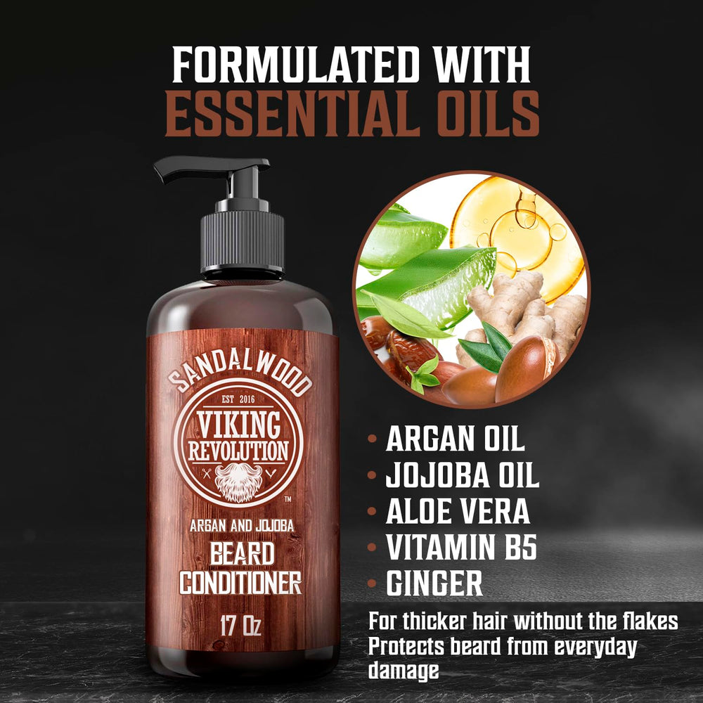 Viking Revolution Beard Conditioner being massaged into beard for deep moisture.