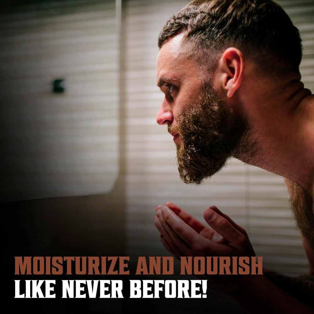 Viking Revolution beard conditioner application routine image for quick grooming.