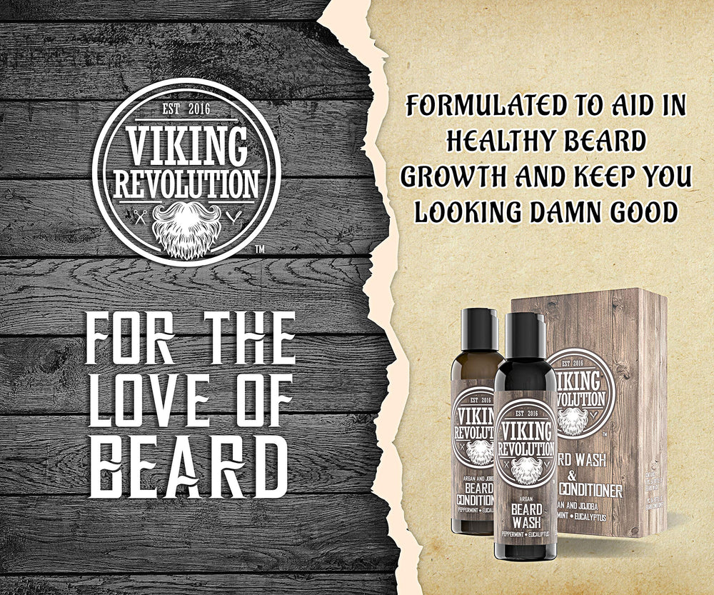 Viking Revolution beard conditioner bottle pouring smooth, manageable beard after wash