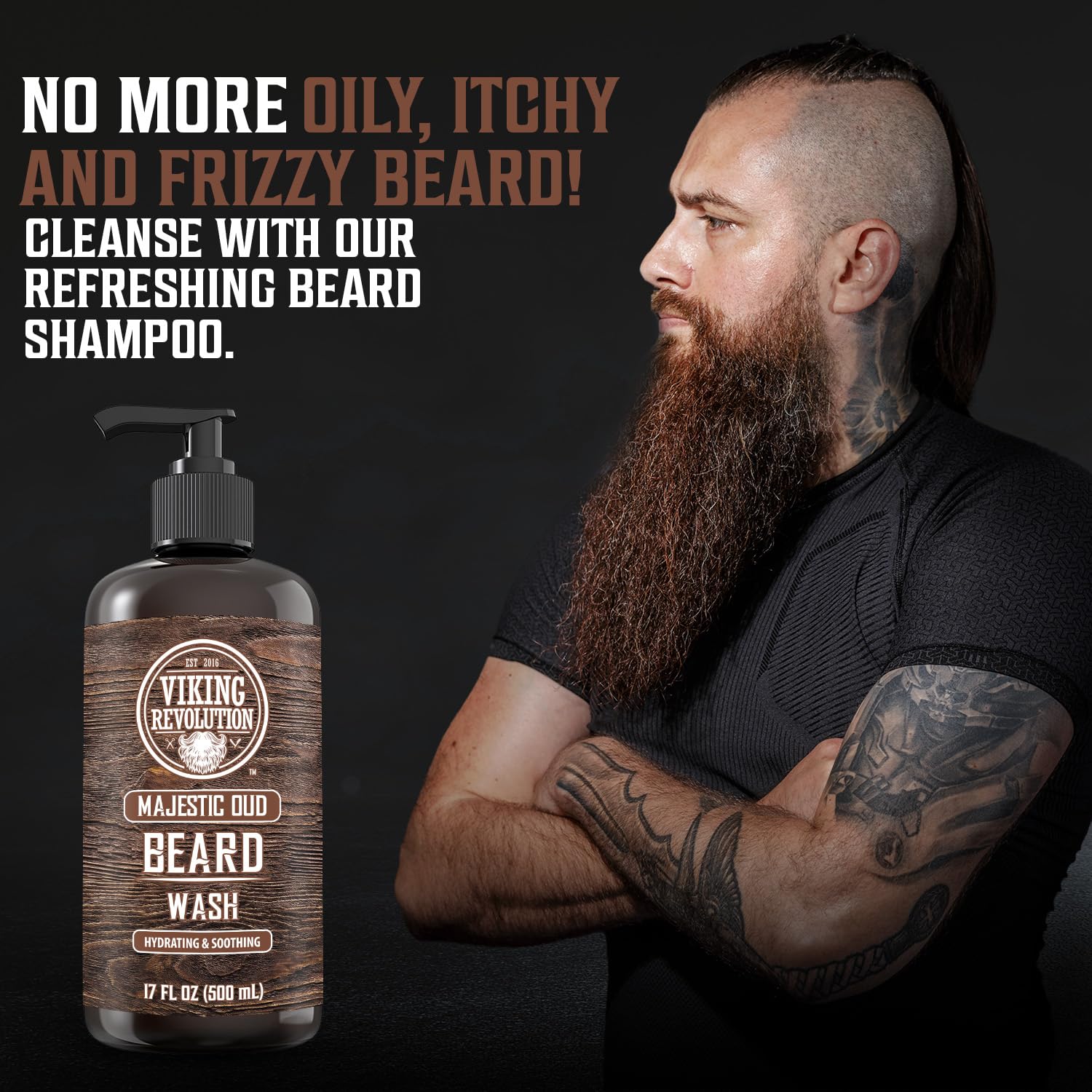 Viking Revolution beard conditioner bottle softens and detangles for smoother beards.
