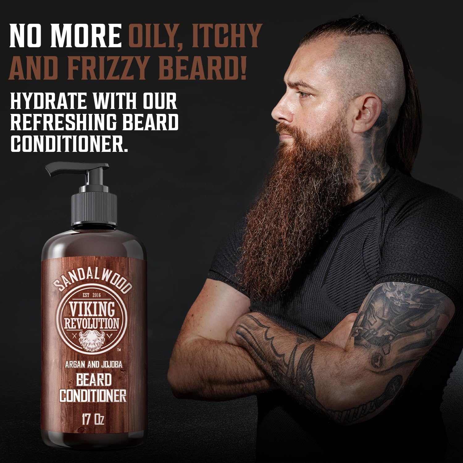Viking Revolution Beard Conditioner ingredient close-up highlights argan and jojoba oils.