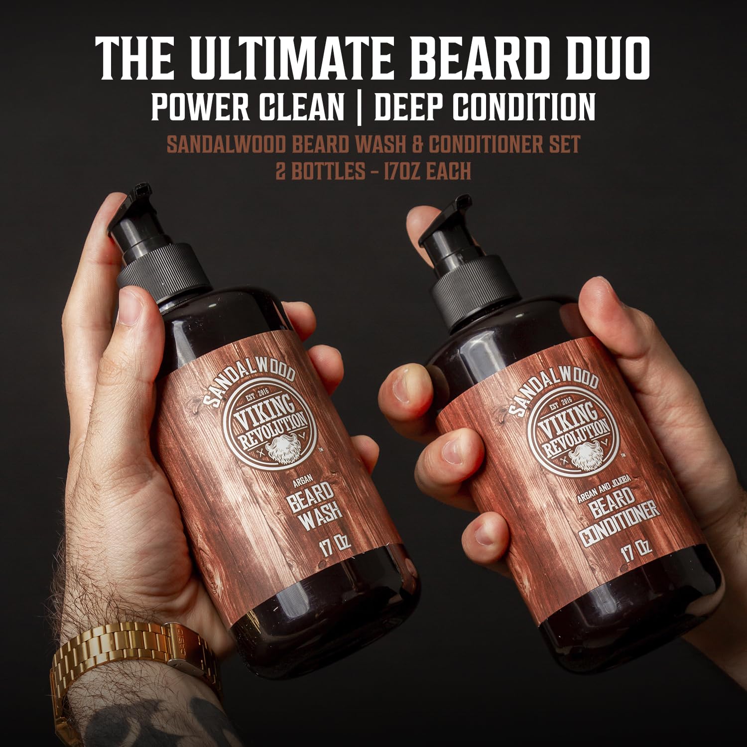 Viking Revolution beard conditioner tube back view highlighting detangling and softening benefits