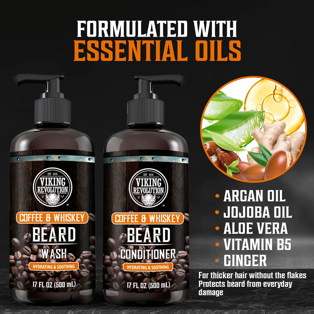 Viking Revolution beard lather foam emphasizing cleansing and aromatic coffee whiskey notes