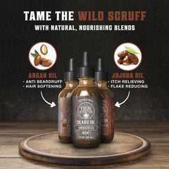 Viking Revolution beard oil bay rum bottle pour provides subtle scent while conditioning.