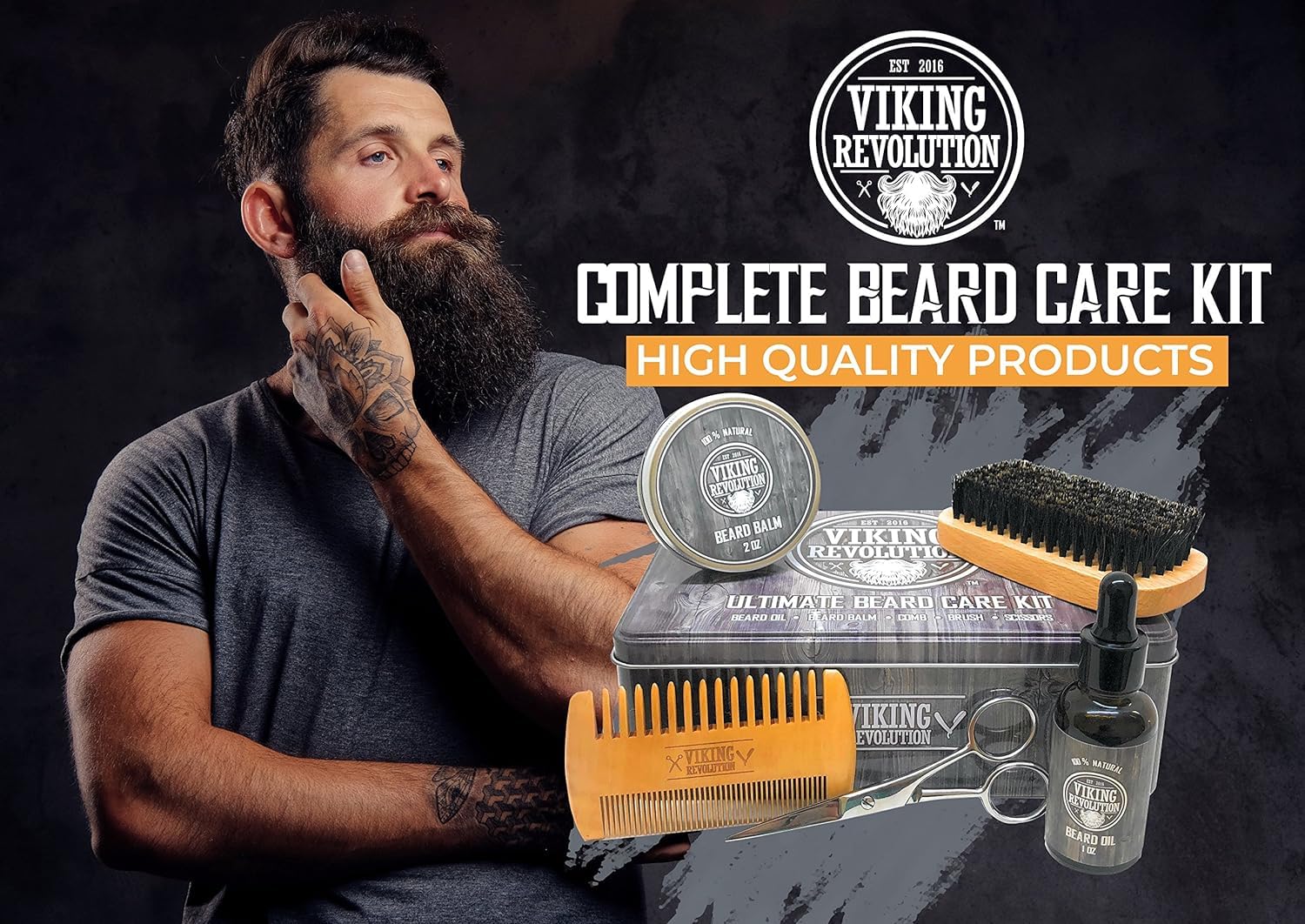 Viking Revolution beard oil bottle shows amber glass and dropper for even application