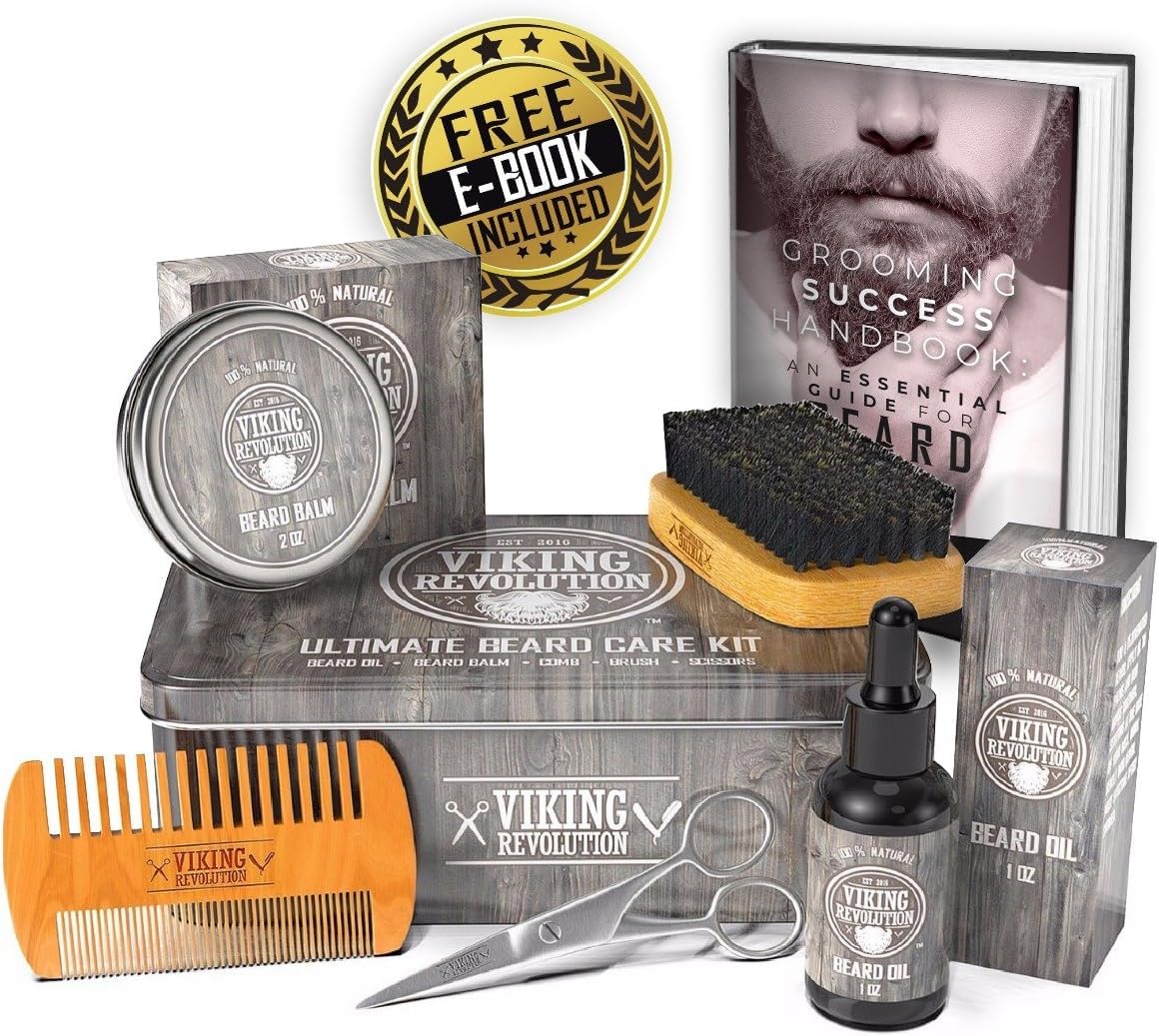 Viking Revolution beard scissors metal tin depicts precision trimming on the go