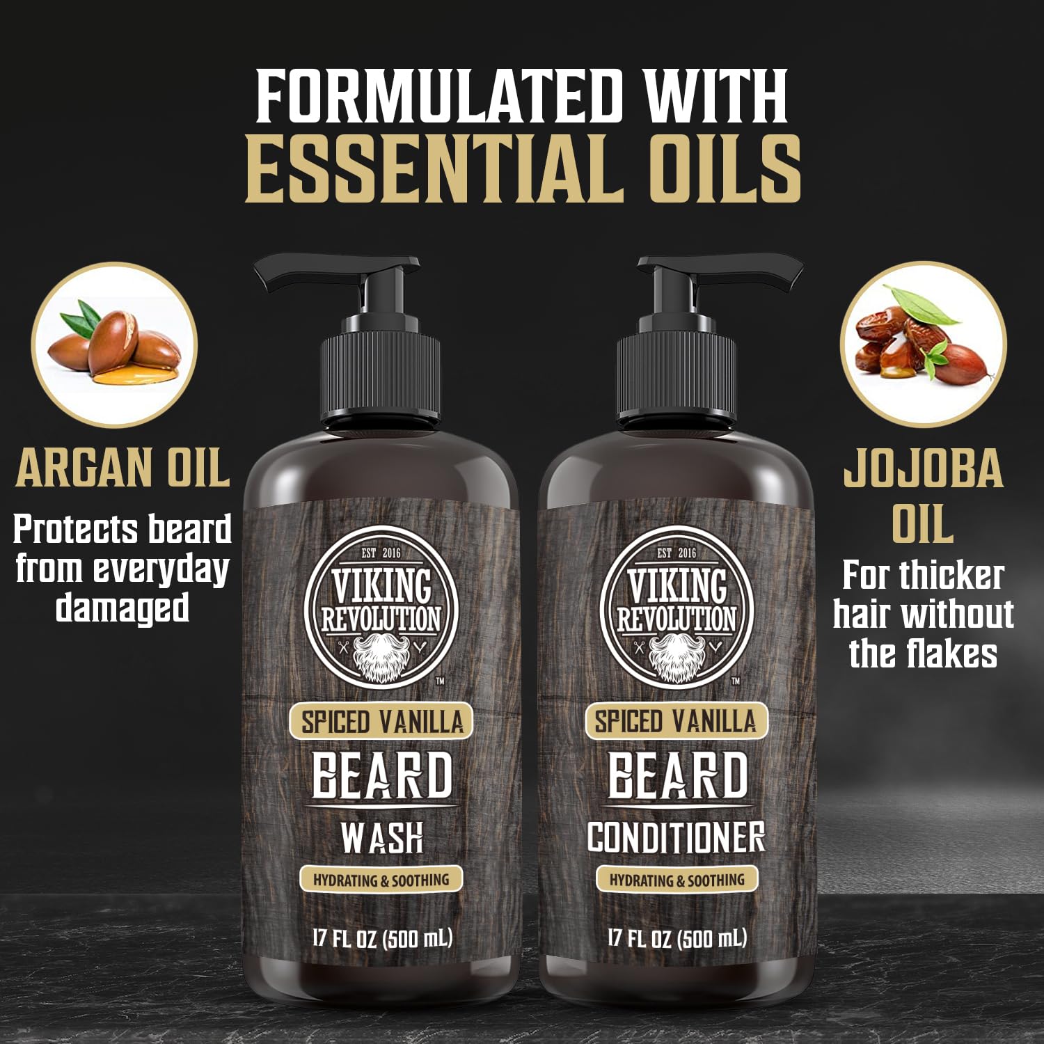 Viking Revolution beard care routine image highlights shine and softness.