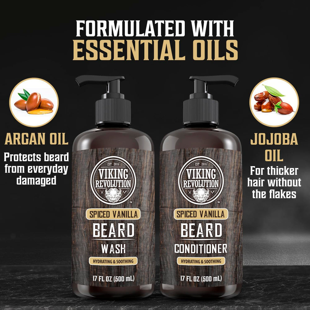 Viking Revolution beard care routine image highlights shine and softness.