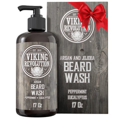 Viking Revolution Beard Wash bottle with argan and jojoba nourishes beard.
