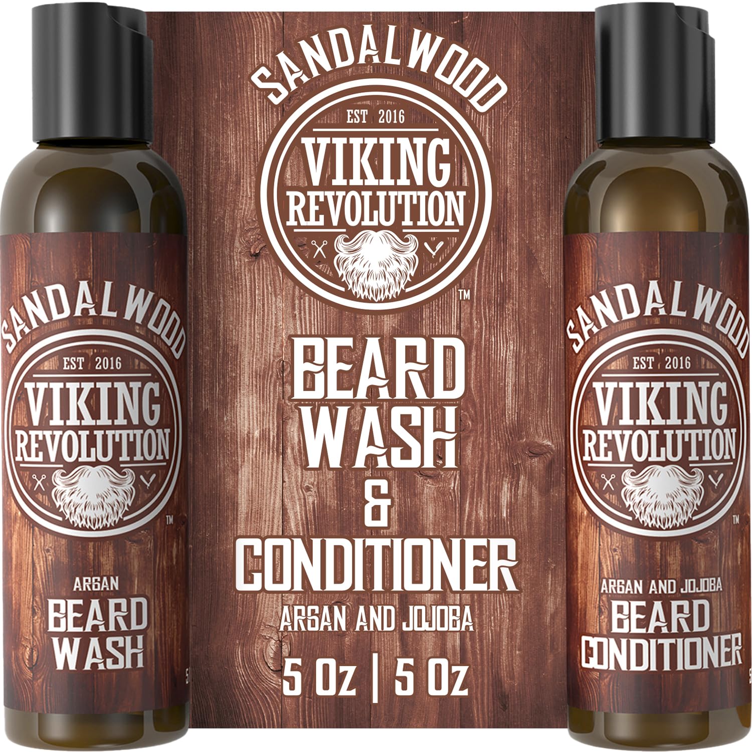 Viking Revolution beard wash bottle pouring rich lather for a clean, refreshed beard.