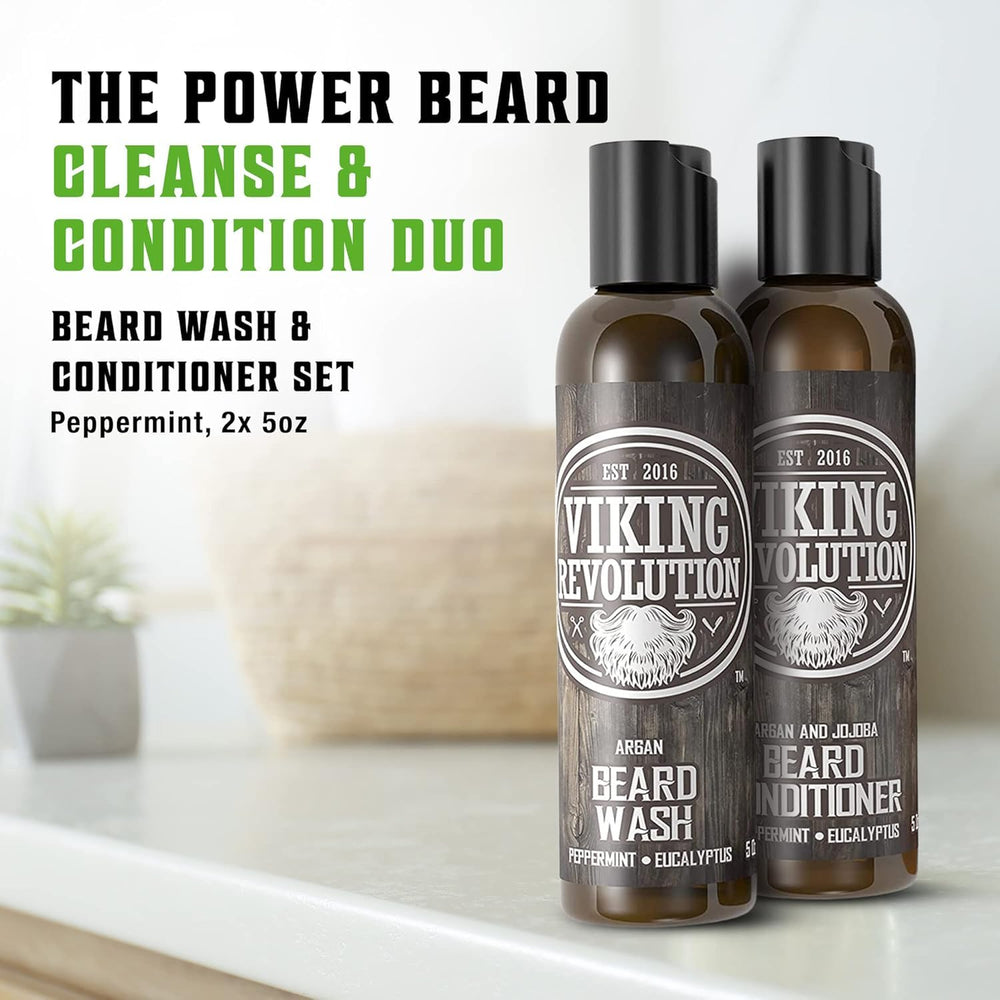 Viking Revolution beard wash bottle with peppermint eucalyptus cleanse for refreshed beard