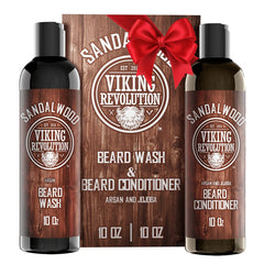 Viking Revolution beard wash bottle highlights deep cleansing for healthier beard.