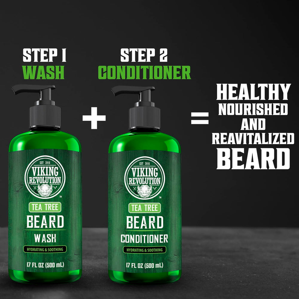 Viking Revolution Tea Tree Beard Wash dandruff relief for itch-free, cleaner beard skin.