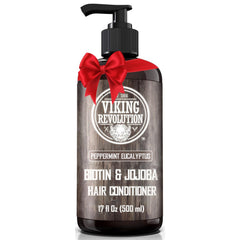 Viking Revolution Biotin conditioner with eucalyptus pump delivers deep moisture for dry hair.
