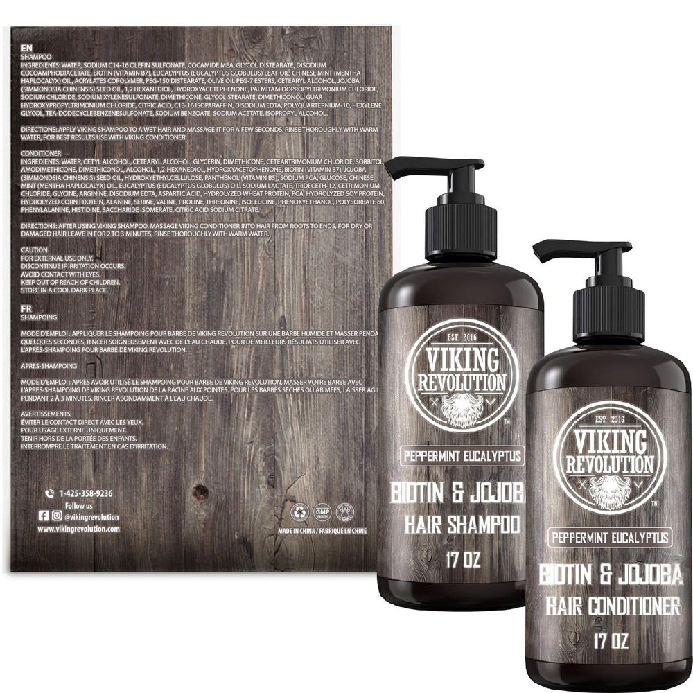 Viking Revolution biotin mens shampoo pump demonstrates easy dispensing for quick showers.