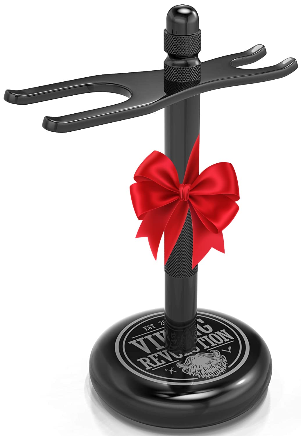 Viking Revolution black razor stand promotes organized shaving setup