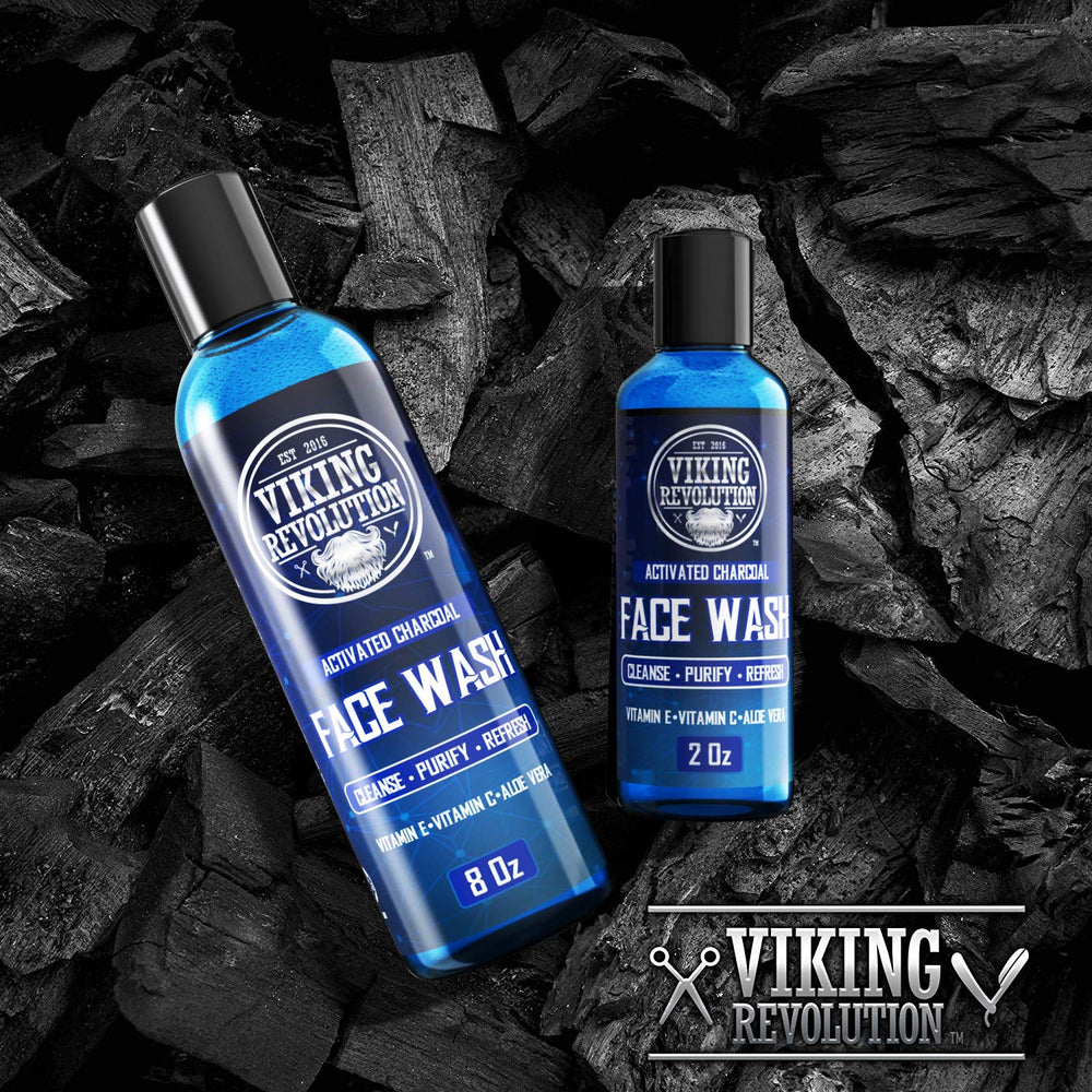 Viking Revolution charcoal face wash bottle 2oz ideal travel companion