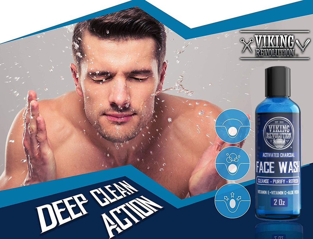 Viking Revolution charcoal face wash lather on palm showing gentle cleansing