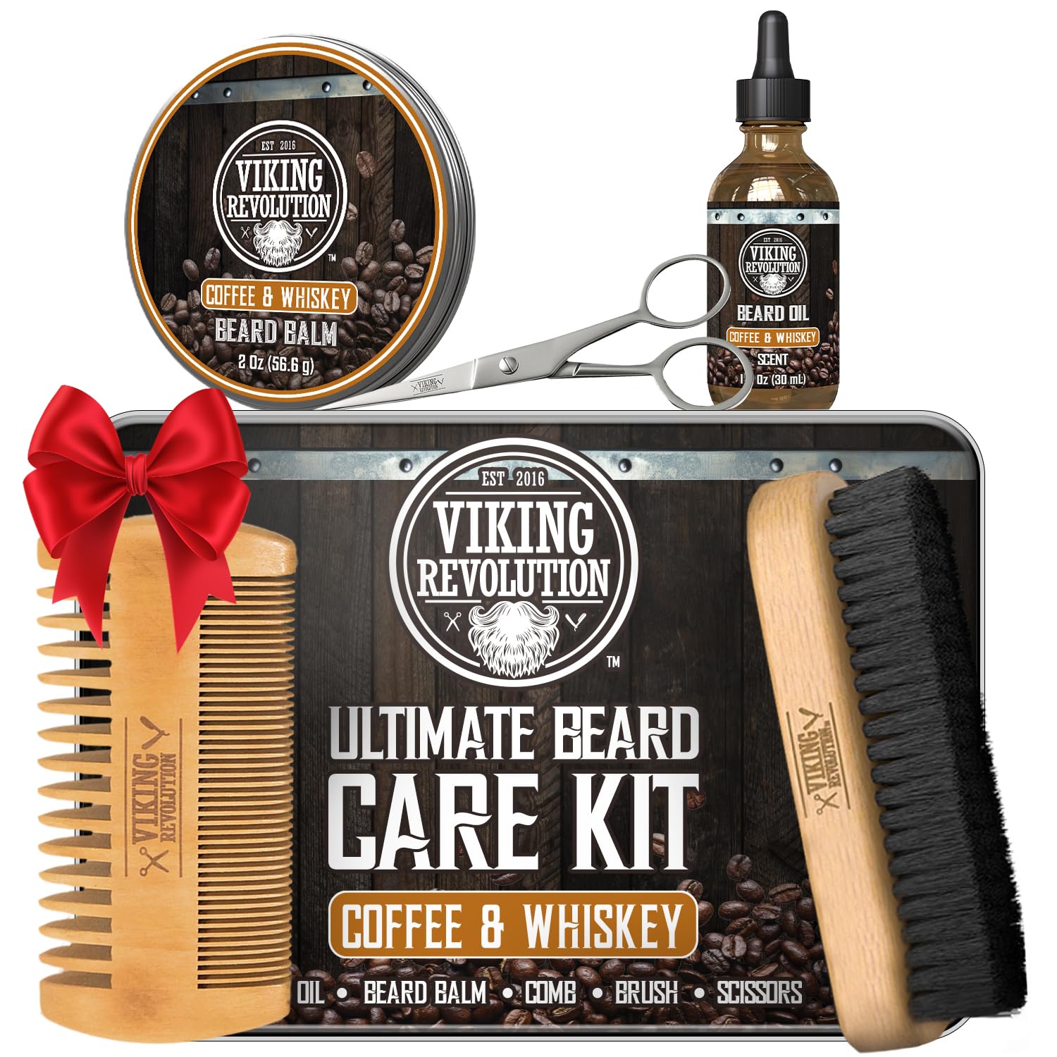 Viking Revolution coffee whiskey beard oil bottle for nourishing beard and skin