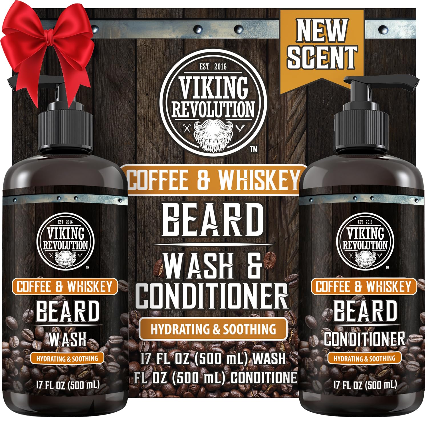 Viking Revolution Coffee Whiskey Beard Wash bottle for daily grooming with rugged scent