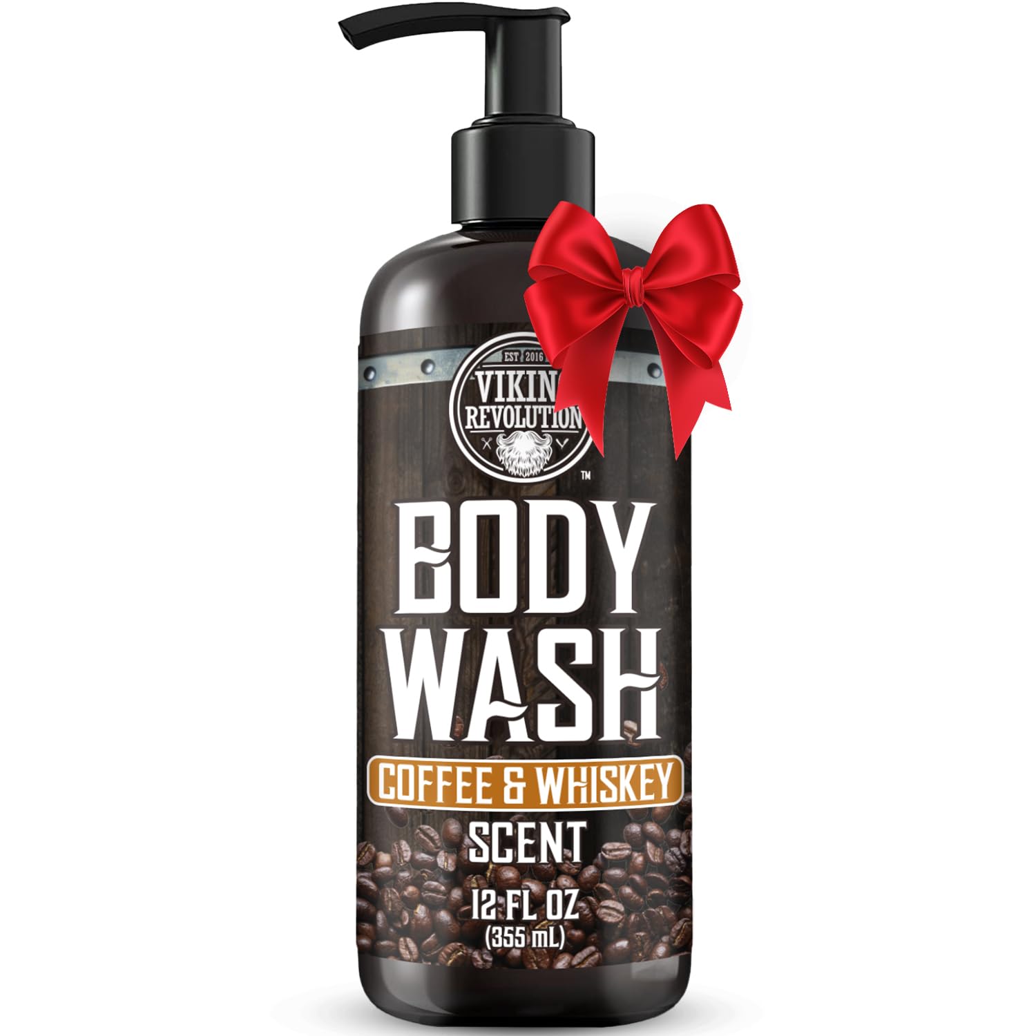 Viking Revolution Coffee Whiskey Body Wash bottle front view with bold scent.